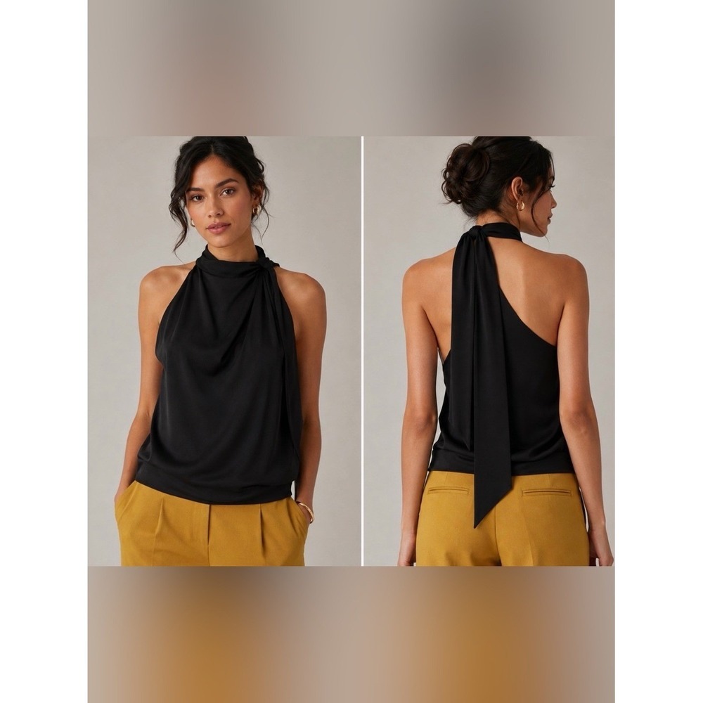 Diane von Furstenberg Bowman Silk Halter Drape Top Black Size 0
